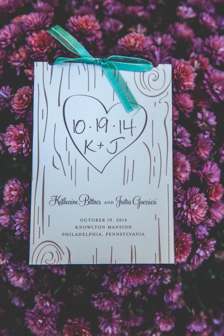 "Our invitations were designed by OneLittleM and were 'Lord of the Rings' inspired," Katie says. "We wanted it to be classy but with DIY elements and nerd elements."