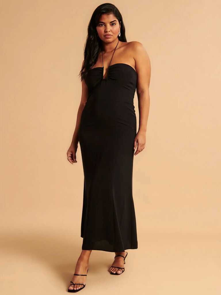 black maxi dress with halter neckline