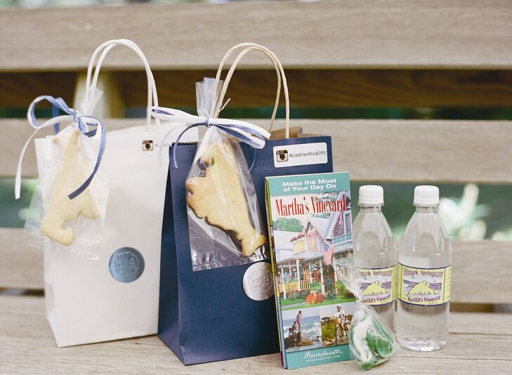 The welcome bags included water bottles for hydrating, a guide to Martha’s Vineyard, and Martha’s Vineyard–shaped cookies.