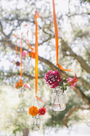 Hanging Flower Arrangements in Mason Jars