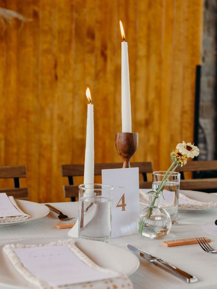 minimalist boho tablescape with taper candles