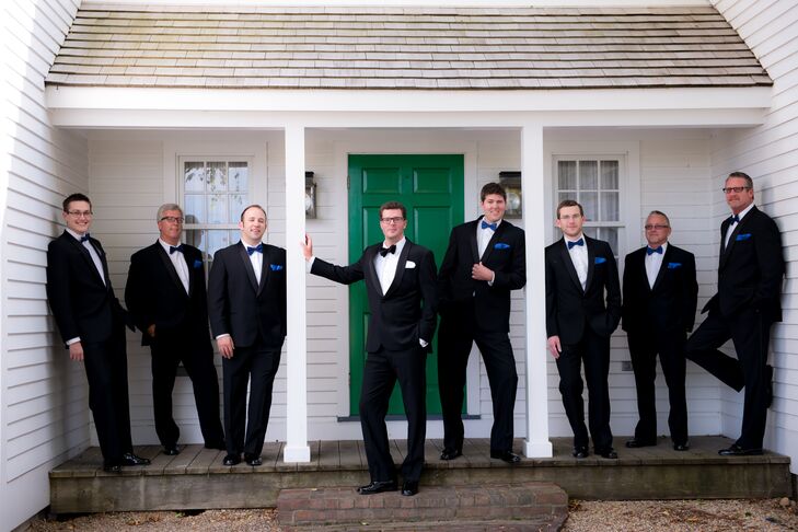 Groomsmen in Classic Black and White Tuxedos
