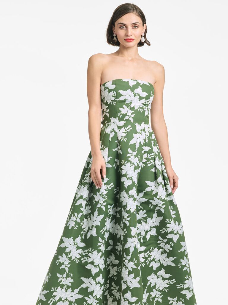 Green floral dress for a beach wedding. 