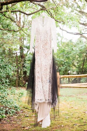 Vintage Lace Dress with Black Tulle Train