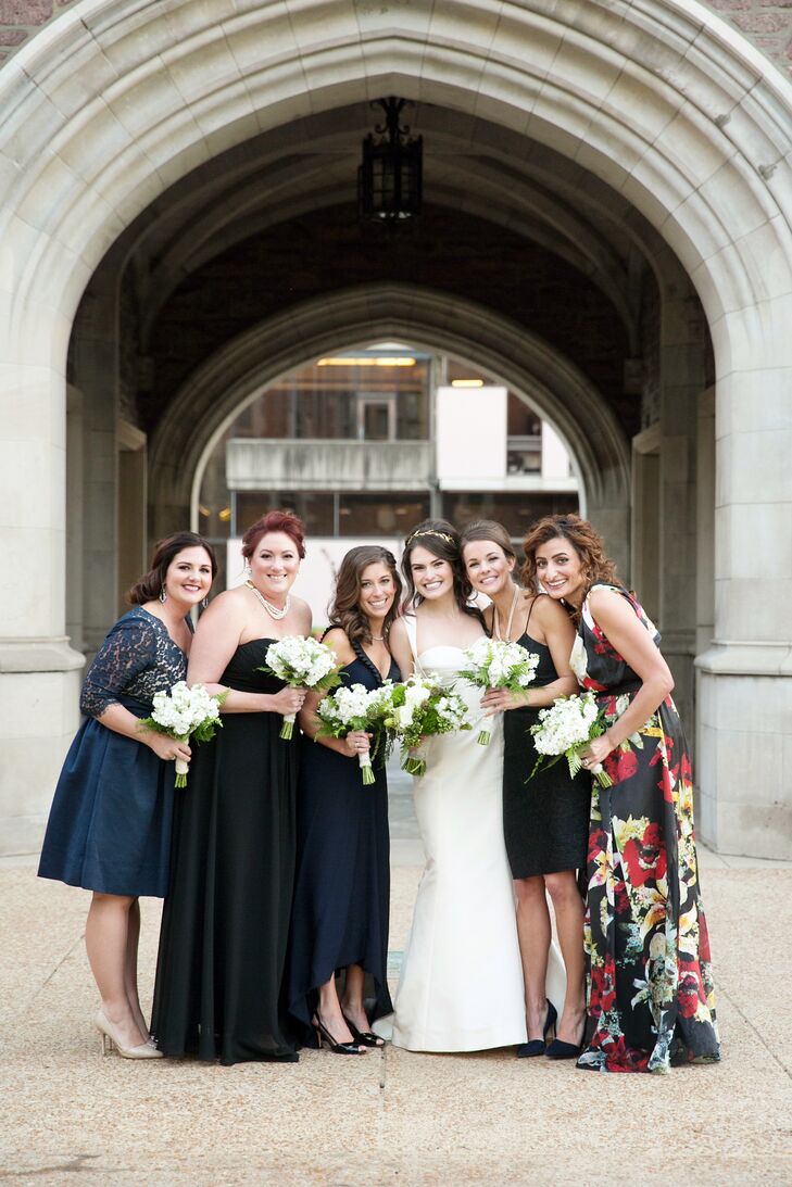 Mismatched Navy and Black Bridesmaid Dresses
