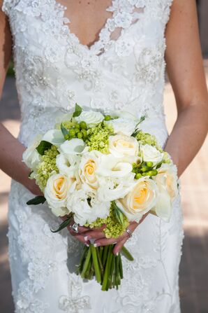 Simple White and Green Bridal Bouquet With Hydrangea Buds