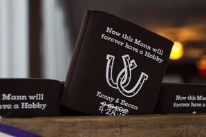 Custom Koozie Wedding Favors With Texas Horseshoes