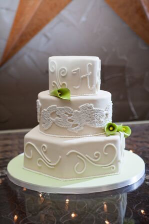 Hexagonal Wedding Cake With Green Calla Lilies