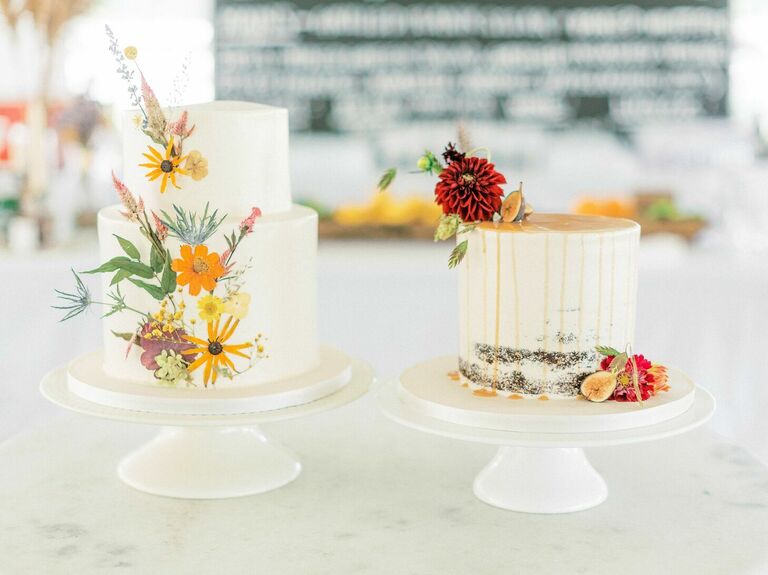 Wedding cake duo with pressed flowers