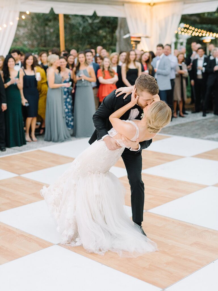 Pale wood and white wedding dance floor tiles