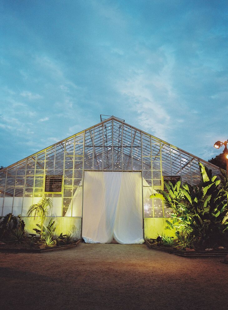 Outside of Greenhouse Reception with Spotlights