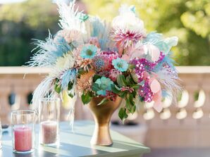 Bright Tie-Dye Flower Arrangement at Retro Grateful Dead-Inspired Reception
