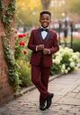 Little Tuxedos "Prodigy" Kids Burgundy Tuxedo (5-Piece Set) Flower Girl Dress and Ring Bearer Outfit - thumbnail - 1