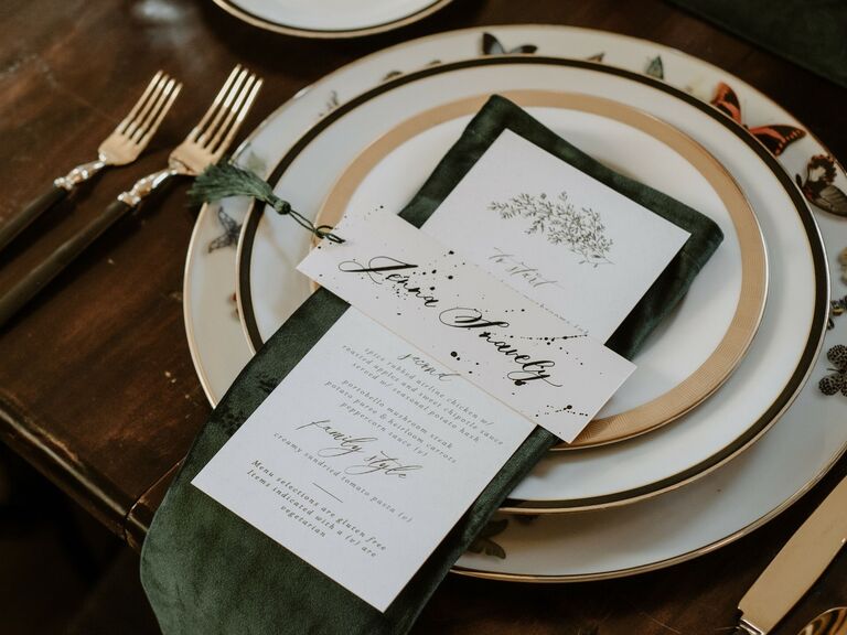 Personalized place settings at a small wedding. 