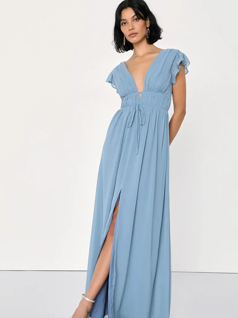 Slate Blue Ruffled Maxi Dress