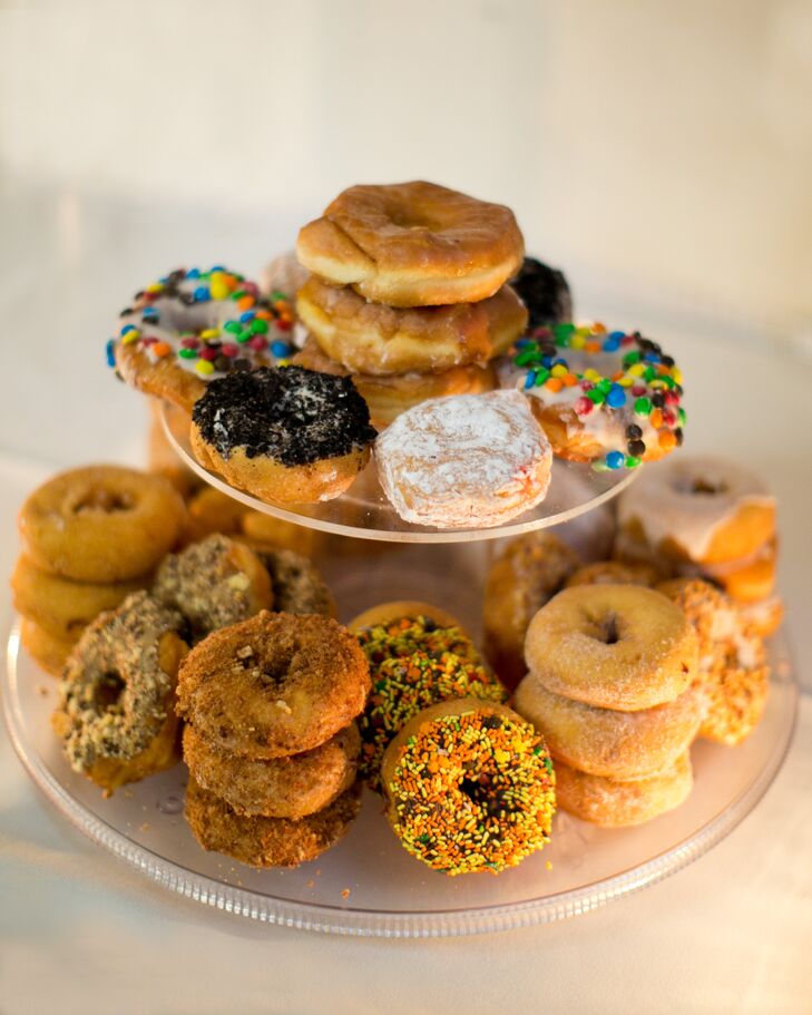 In lieu of a traditional wedding cake, Matt and Paul had a donut tower with treats from local bakery, Jerry's Cake and Donuts, which they served after a formal dinner of pork loin and filet mignon.