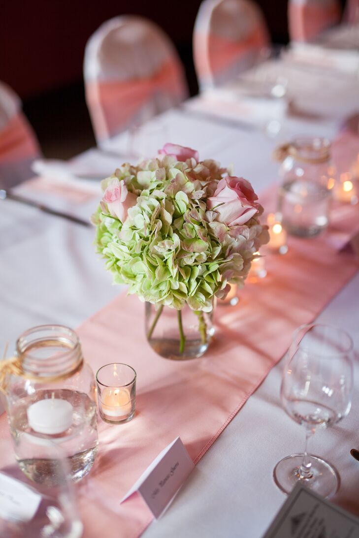 Hydrangea and Rose Low Centerpieces