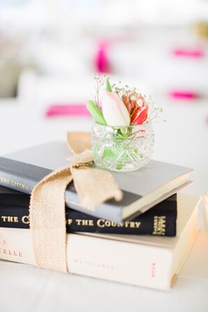 Burlap Bow-Tied Vintage Book Wedding Reception Centerpieces