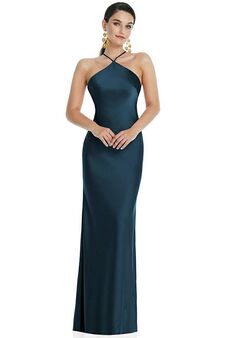 Plunge Neckline Cutout Low Back Stretch Satin Mermaid Bridesmaid Dress In  Pale Purple