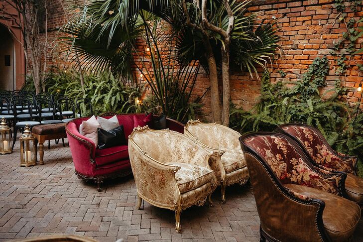 Gold, Red and Burgundy Velvet Chairs and Sofa, Courtyard Ceremony Furniture