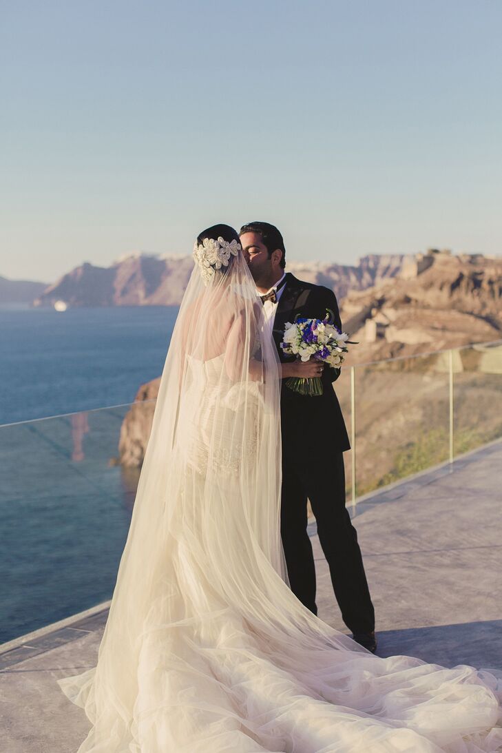 Mariam's dress and veil were designed specially for her by her sister and wedding designer Yasmine Yeya.