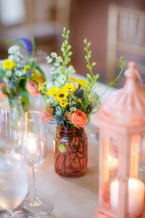 Colorful Wildflower-Filled Mason Jar Centerpieces