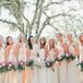 Cara  was drawn to the timeless femininity of Amsale’s designs and chose a classic cream color and a formal, floor-length silhouette for her bridesmaids' gowns. “I let them pick whatever neckline they wanted because I wanted them to be happy and feel comfortable,” Cara says.