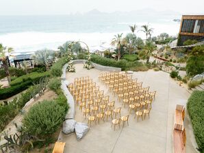 Hotel Balcony Ceremony With Floral, Greenery Arch Overlooking Hotel and Ocean