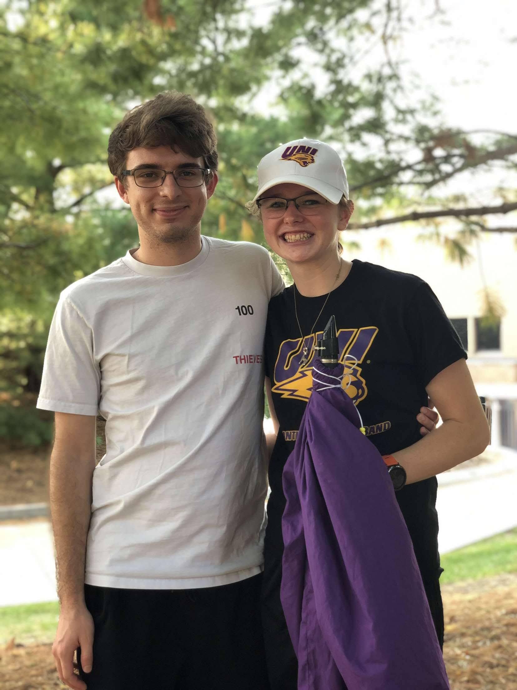 Hailey played clarinet in the UNI Panther marching band. This was Jared's first time seeing her perform. The silly bag around her instrument was for COVID precautions and all performances were held outdoors. 