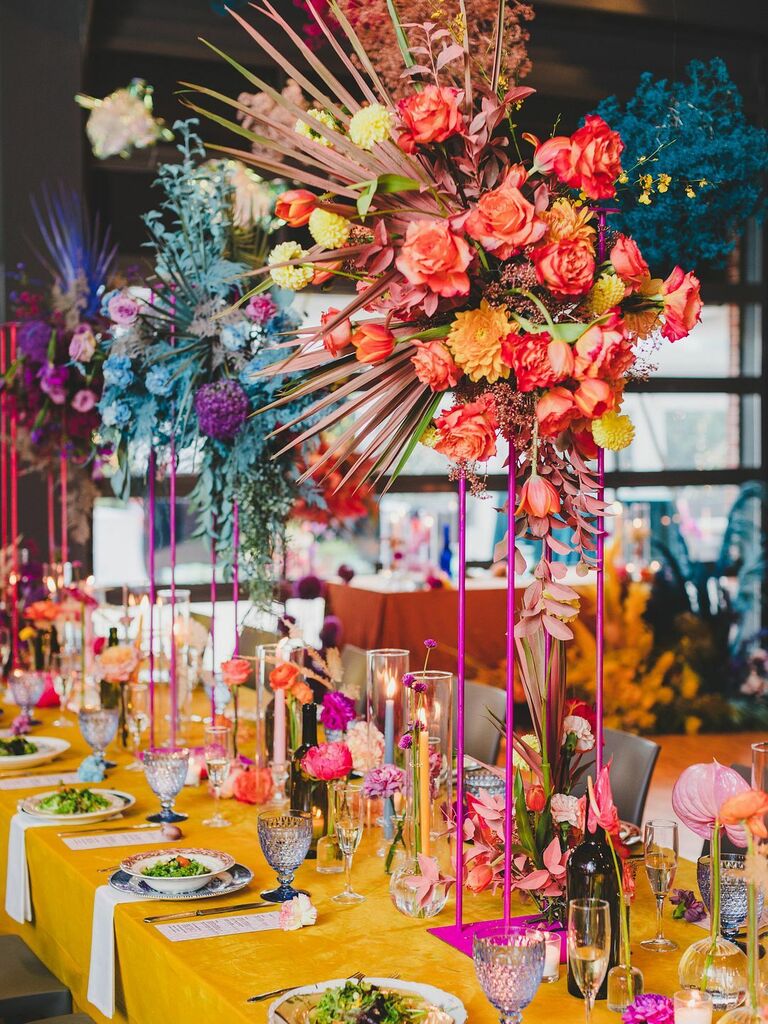 Gorgeous brightly colored wedding reception decor
