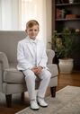 Little Tuxedos "Princeton" Kids White Tuxedo (5-Piece Set) Flower Girl Dress and Ring Bearer Outfit - thumbnail - 1