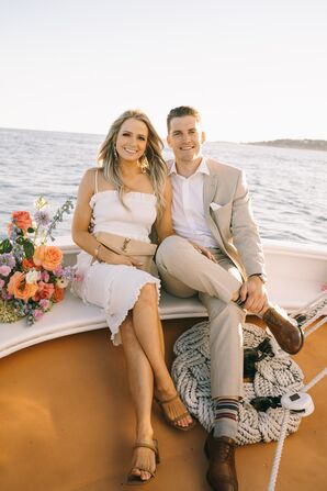 Couple on Sailboat in New England for Rehearsal Dinner
