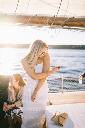Diabetic Bride Injecting Insulin During Boat Rehearsal Dinner