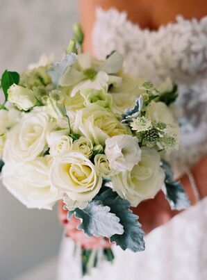 Ivory Rose and Dusty Miller Bouquets