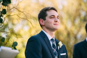 Groom in a Plaid Tie and Navy Suit