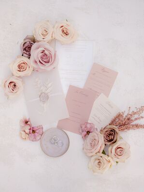 Dusty Pink Wedding Invitations Styled With Roses