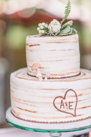 Woodland-Themed Wedding Cake With Mushroom Decorations