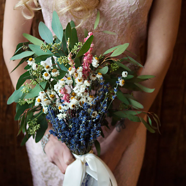 Romantic pastel eucalyptus wedding bouquet