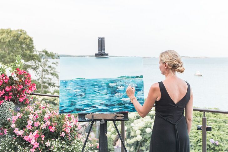 Artist Painting Live Portrait for Cape Cod Wedding
