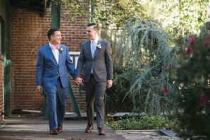 Grooms Take a Stroll Through Venue
