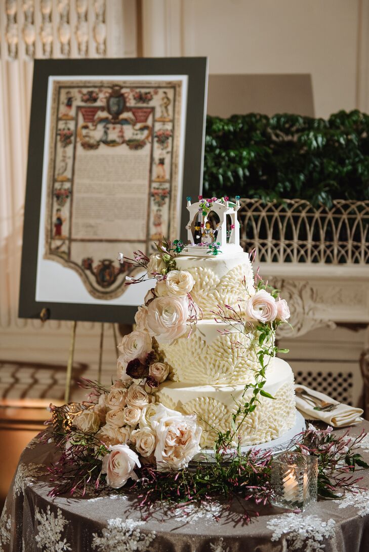 Blush Ranunculus and Fanned-Buttercream Wedding Cake