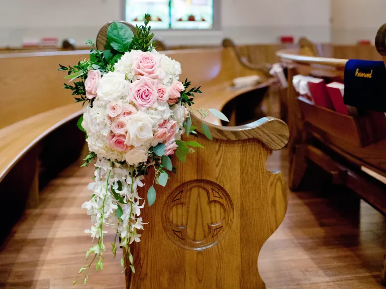 White Blush Pew Arrangements