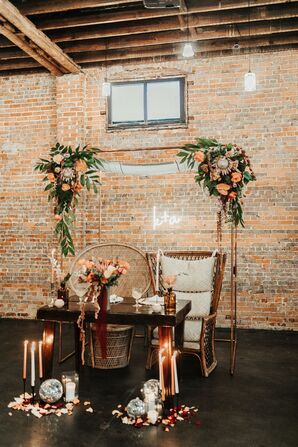 Bohemian Sweetheart Table for Reception at Fancy Free Nursery in Tampa, Florida