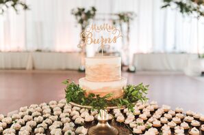 Cake with Gold Brushstrokes and Cupcakes
