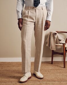 Tie Bar The Dearborn Linen Oatmeal Pleated Pant Brown Tuxedo