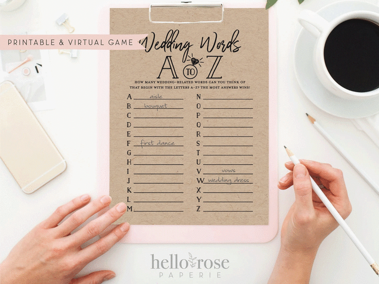 Wedding words printable card game.