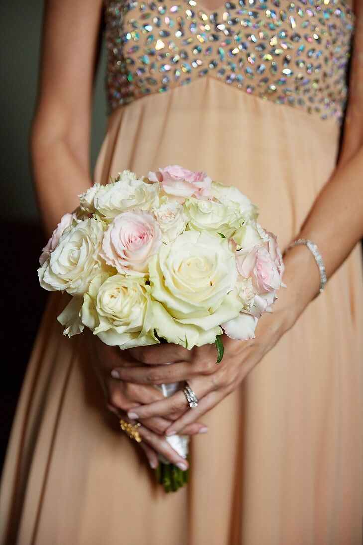 Classic Blush-and-Ivory Rose Bridesmaid Bouquet