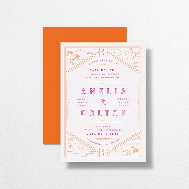 A beautiful line drawing wedding invitation.