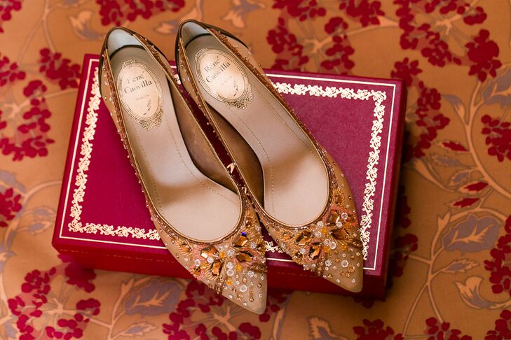 Rene Caovilla Gold and Red Shoes