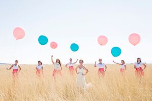 Coral Skirt and White Tee Bridesmaid Attire